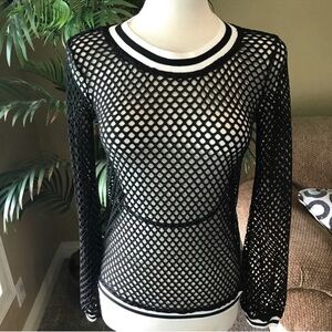 🇺🇸 Alexia Admor Black Mesh Long Sleeve Top, Size XXS